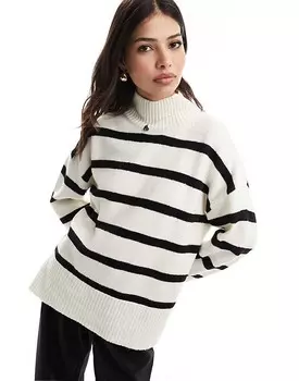 ASOS DESIGN – Свитер с длинным вырезом в кремовую полоску