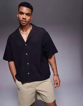 ASOS DESIGN свободная фактурная рубашка черного цвета