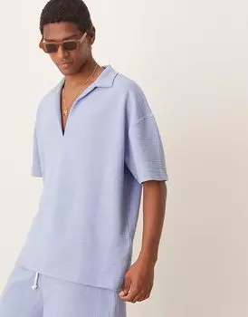 ASOS DESIGN свободная фактурная рубашка-поло светло-голубого цвета