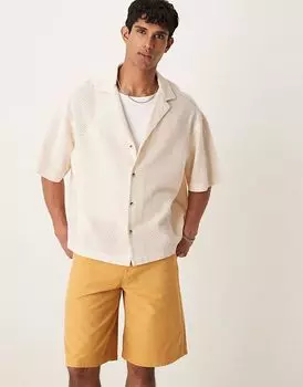ASOS DESIGN свободная фактурная рубашка свободного кроя в каменном цвете