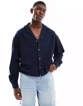 ASOS DESIGN свободная фактурная рубашка темно-синего цвета
