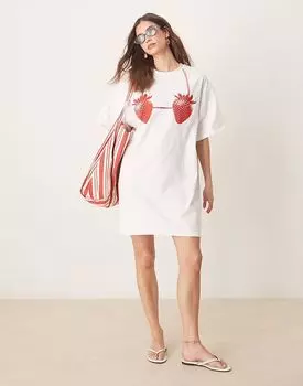 ASOS DESIGN свободная футболка мини-платье с принтом клубники
