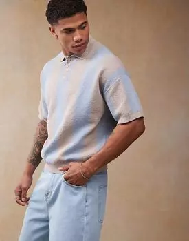 ASOS DESIGN свободная легкая фактурная трикотажная рубашка-поло в полоску цвета камня