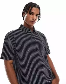 ASOS DESIGN свободная полосатая рубашка-поло черного и белого цвета