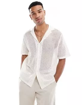 ASOS DESIGN – свободная рубашка цвета экрю, связанная крючком, с кубинским воротником