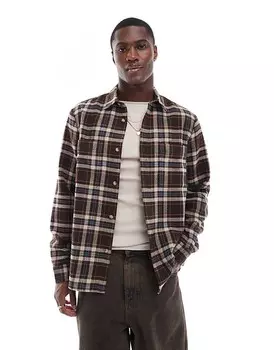ASOS DESIGN — Свободная рубашка из искусственной шерсти в коричневую клетку