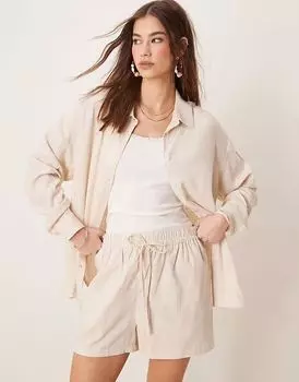 ASOS DESIGN свободная рубашка из льняного материала в цвете Stone