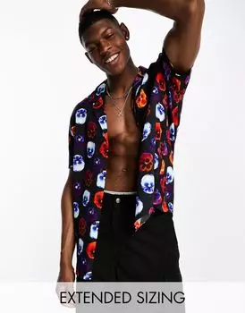 ASOS DESIGN – Свободная рубашка с глубоким кубинским воротником с фотографическим узором