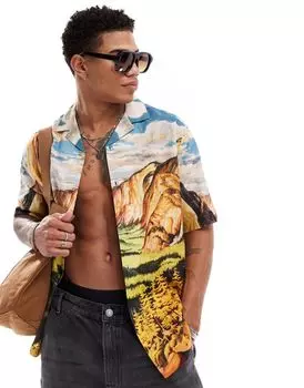 ASOS DESIGN — Свободная рубашка с лацканами и пейзажным принтом