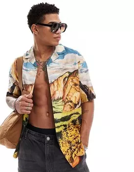 ASOS DESIGN – Свободная рубашка с пейзажным принтом и воротником с лацканами