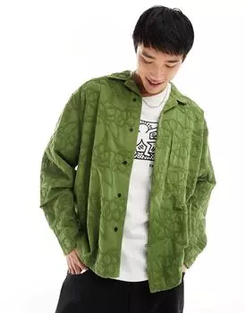 ASOS DESIGN Свободная рубашка свободного кроя цвета хаки с лацканами и вышивкой