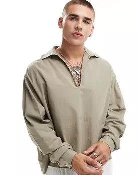 ASOS DESIGN – свободная рубашка свободного кроя с длинными рукавами цвета хаки