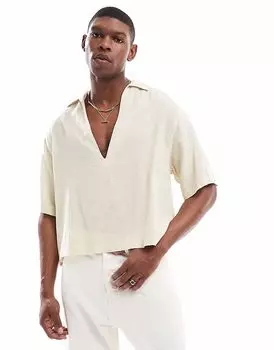 ASOS DESIGN свободная рубашка свободного кроя с глубоким вырезом в каменном цвете
