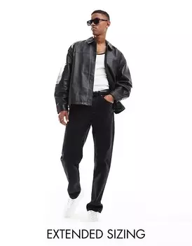 ASOS DESIGN – Свободная спортивная куртка свободного кроя из натуральной кожи черного цвета