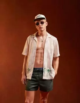ASOS DESIGN — Свободная трикотажная рубашка с вышивкой пальм по краям и лацканам