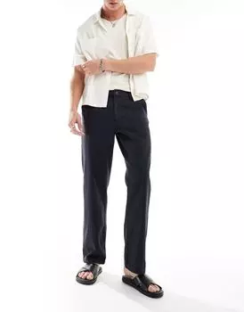 ASOS DESIGN – свободные брюки чиносы из темно-синего льняного полотна