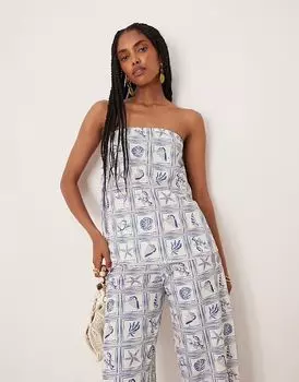 ASOS DESIGN свободный бандо-комбинезон с синим принтом ракушек