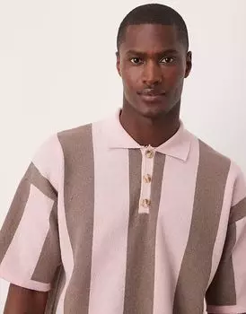 ASOS DESIGN свободный крой трикотажное поло в полоску розового цвета