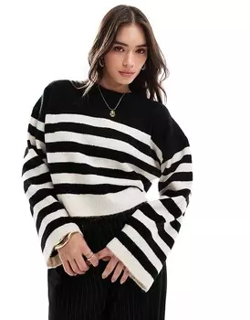 ASOS DESIGN – Свободный свитер с круглым вырезом и широкими манжетами в черно-белую полоску