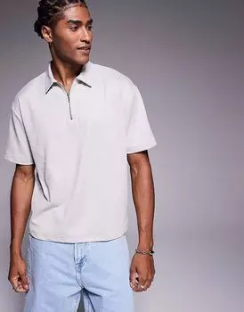 ASOS DESIGN свободный свободный поло на молнии серого цвета с текстурой