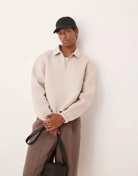 ASOS DESIGN свободный свободный свитер с застежкой-молнией на четверть часа бежевого цвета
