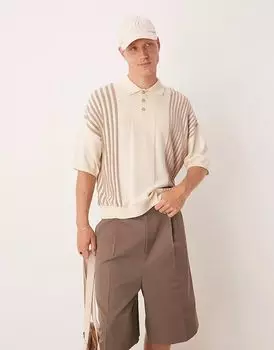 ASOS DESIGN свободный трикотажный поло свободного кроя с контрастными полосками цвета экрю