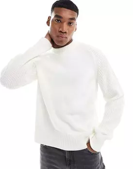 ASOS DESIGN — свободный вязаный свитер свободного кроя с ребристыми рукавами цвета экрю