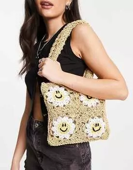 ASOS DESIGN – Связанная крючком сумка-тоут со смайликом
