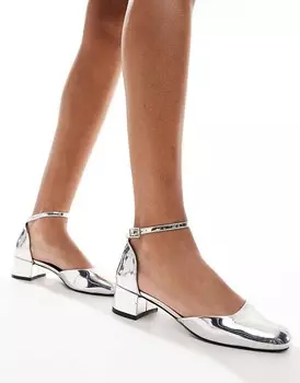 ASOS DESIGN – Syrup – Серебристые туфли на среднем каблуке