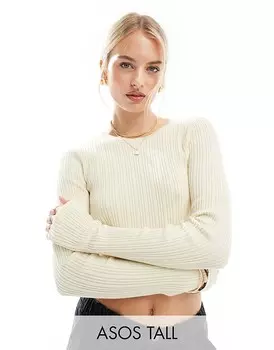 ASOS DESIGN Tall 2013 Каменно-бежевый вязаный топ с длинными рукавами и круглым вырезом