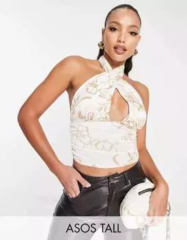 ASOS DESIGN Tall – атласный укороченный топ с лямкой через плечо и цветочным принтом