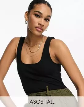 ASOS DESIGN Tall — черное боди в рубчик с вырезом «лодочка»