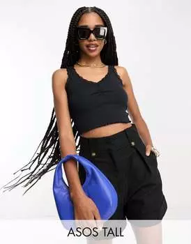 ASOS DESIGN Tall — черные шорты приталенного кроя из смесового льна со складками на талии