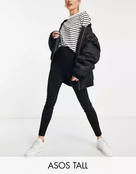 ASOS DESIGN Tall – черные узкие брюки с завышенной талией