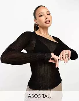 ASOS DESIGN Tall Черный прозрачный вязаный топ с асимметричным вырезом