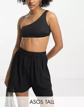 ASOS DESIGN Tall — фактурные пляжные шорты черного цвета, часть комплекта