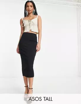 ASOS DESIGN Tall – Элегантное черное платье-карандаш миди с завышенной талией