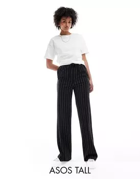 ASOS DESIGN Tall – Элегантные черные брюки без застежки в тонкую полоску