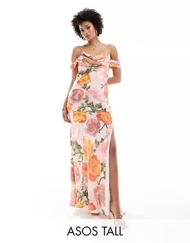 ASOS DESIGN Tall – Эксклюзивное платье-майка макси с воротником-хомутом, рукавами с открытыми плечами и выгорающим узором