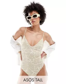 ASOS DESIGN Tall Купальник с V-образным вырезом и цветочным принтом в тон