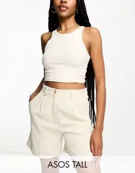 ASOS DESIGN Tall — льняные шорты «папа» каменно-бежевого цвета