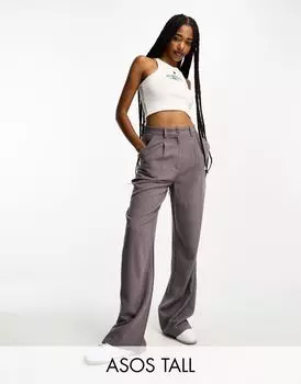 ASOS DESIGN Tall – серые брюки «папа» из смесового льна