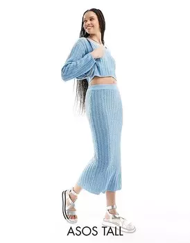 ASOS DESIGN Tall – Синяя трикотажная юбка миди с крупной сетчатой структурой, коорд