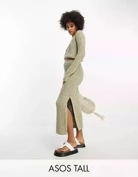 ASOS DESIGN Tall Трикотажная юбка-макси текстурированной лесенкой цвета хаки