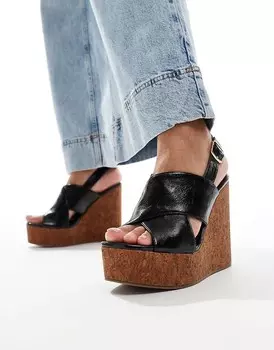 ASOS DESIGN – Tamara – Черные туфли на танкетке с перекрещенными бретелями