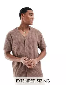 ASOS DESIGN – темно-бежевая фактурная рубашка свободного кроя в бейсбольном стиле