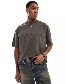 ASOS DESIGN – темно-коричневая футболка свободного кроя со вставкой