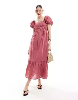 ASOS DESIGN – темно-розовое платье миди на шнуровке из хлопковой ткани добби