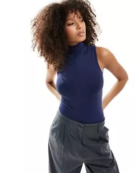 ASOS DESIGN – темно-синее бесшовное боди без рукавов с застежкой-молнией на шее