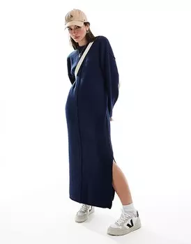 ASOS DESIGN – Темно-синее платье Midaxi с отстрочкой спереди